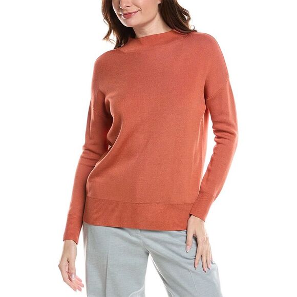 Lafayette 148 New York WomensRelaxed Wide Stripe Sweater Orange